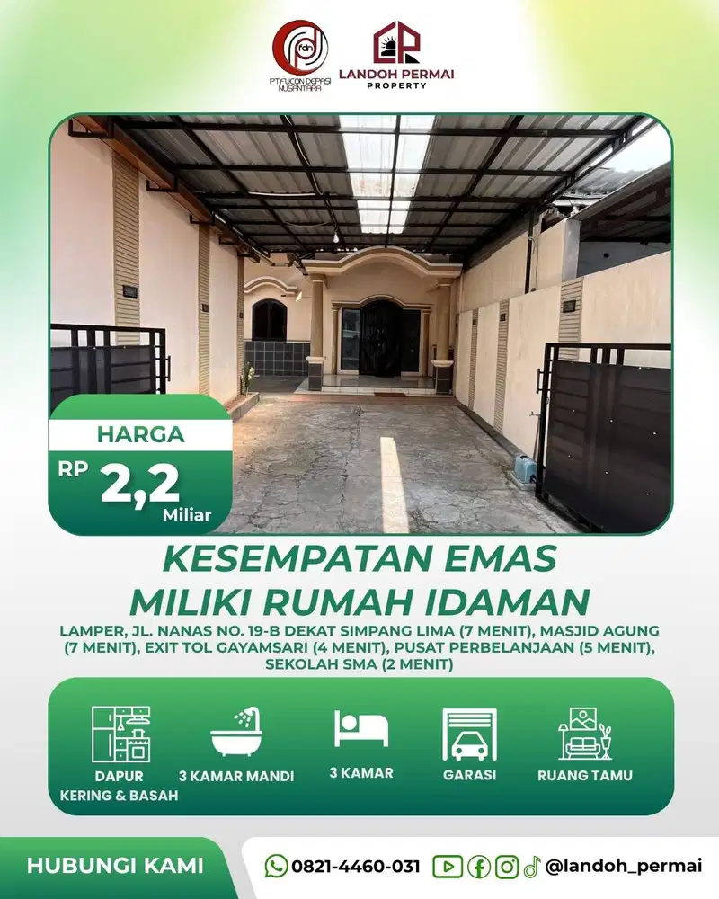 RUMAH SHM UKURAN BESAR SIAP HUNI – AREA LAMPER, SEMARANG TENGAH