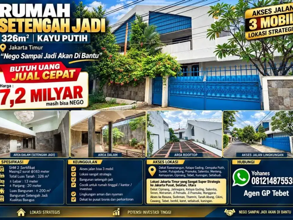 Rumah setengah jadi 326mtr Kayu Putih dijual cepat