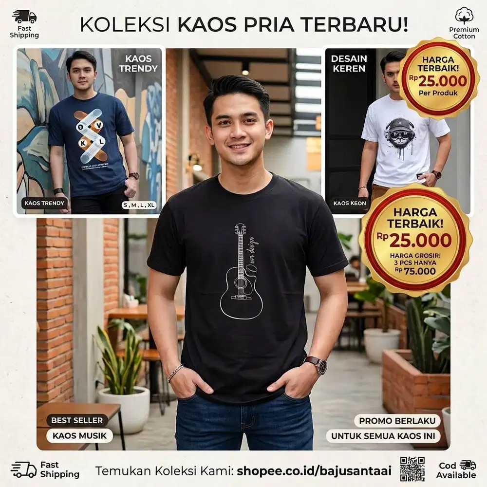 3 Pcs Baju Kaos Bergambar Lengan pendek