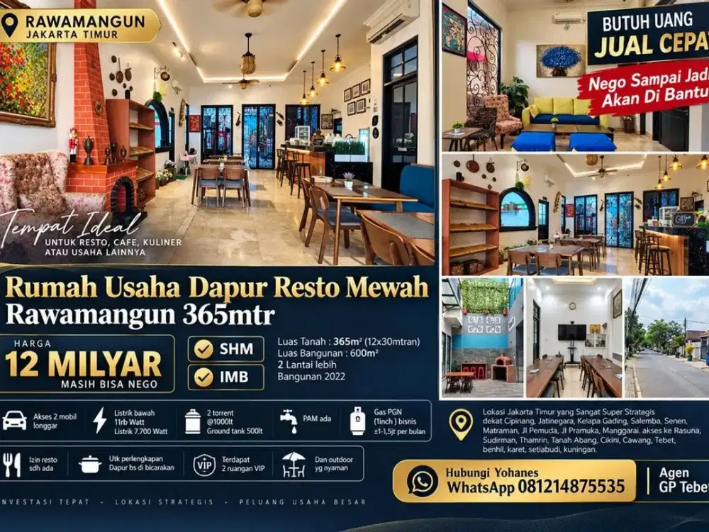 Rumah Usaha Dapur Resto Mewah Rawamangun 365mtr