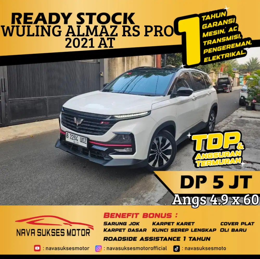 TDP 5 Jt Angs Termurah Wuling Almaz RS Pro 2021 Matic Putih Low Km