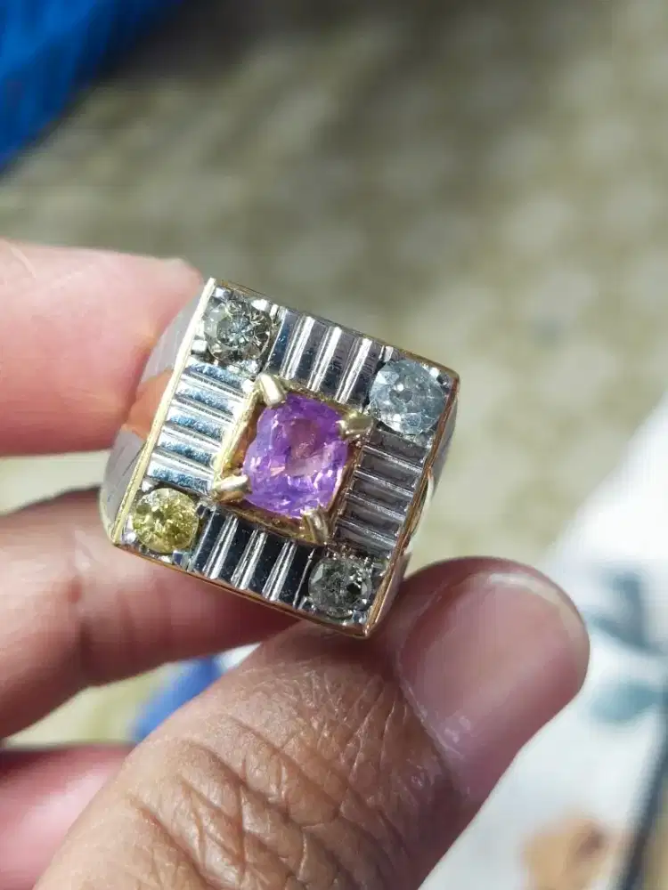 Safir srilanka + berlian ring perak