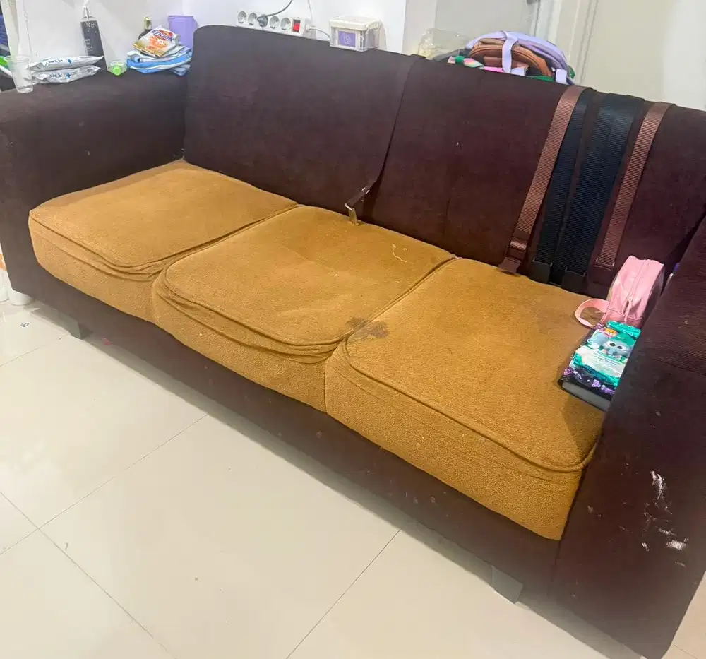 Sofa L warna coklat good condition