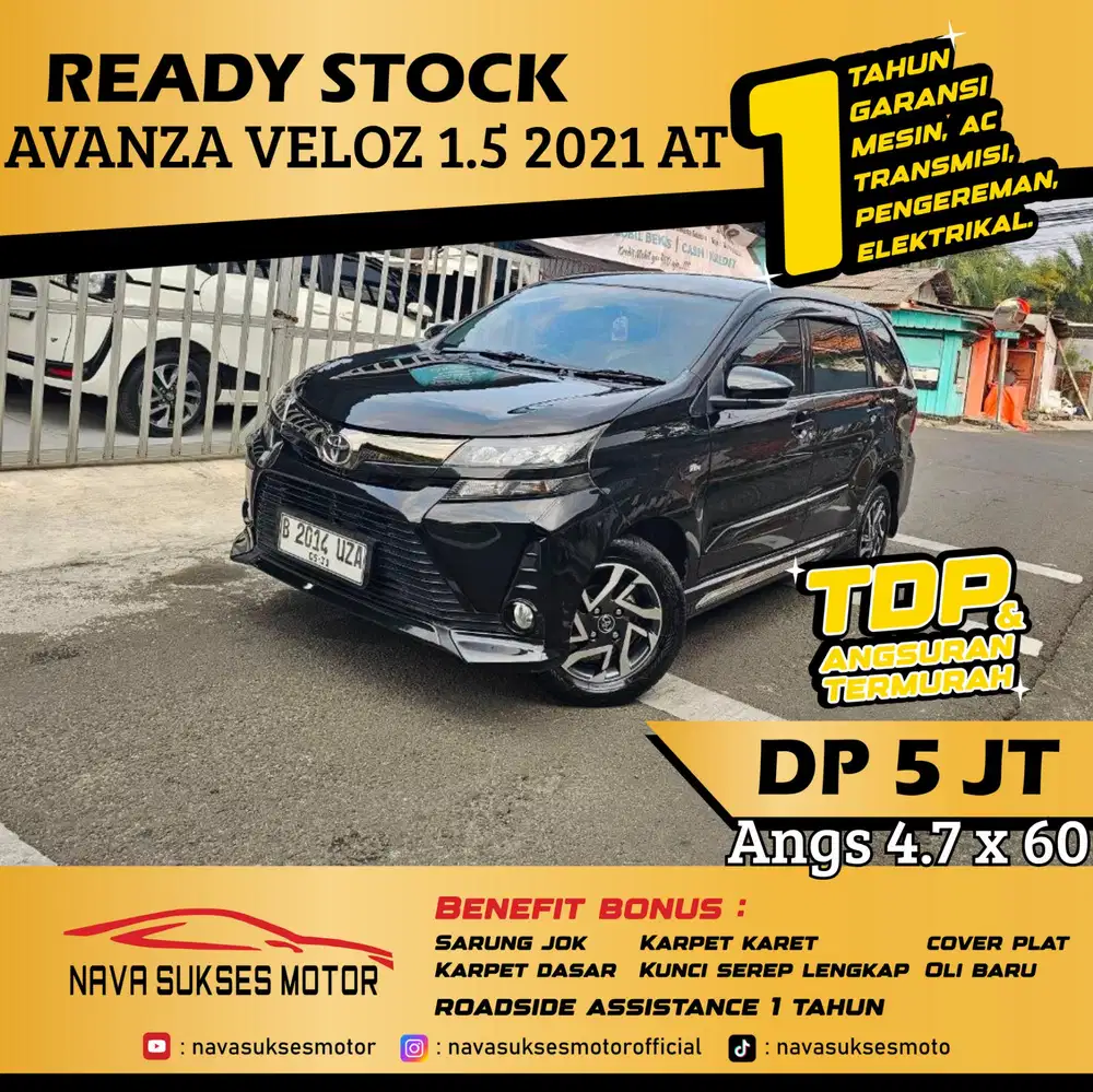 TDP 5Jt Angs Termurah Avanza Veloz 1.5 2021 Matic Hitam Low Km LikeNew
