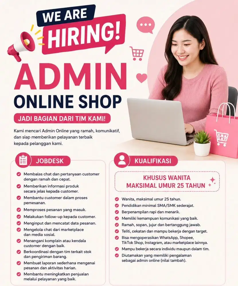 LOWONGAN KERJA ADMIN ONLINE SHOP