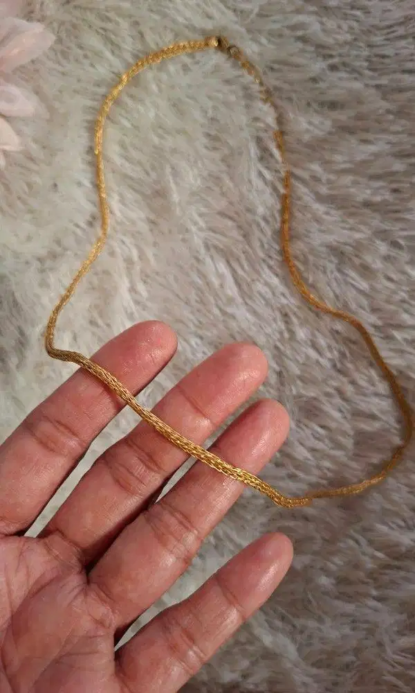 Vintage Gold-Tone Woven Mesh Chain Necklace | Delicate Dainty Retro Je