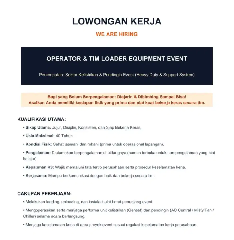 Dibutuhkan Operater & Loader