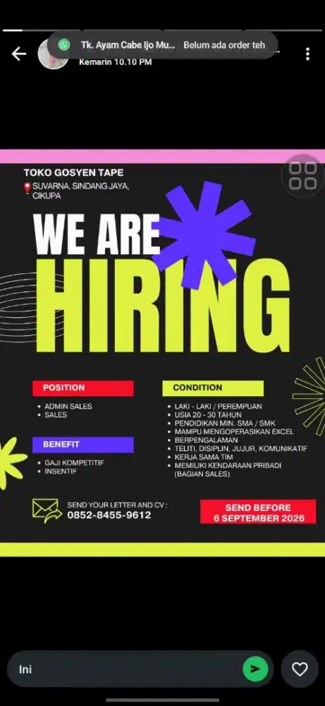 LOWONGAN PEKERJAAN ADMIN SALES