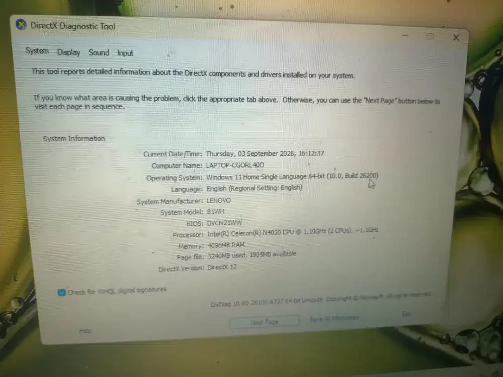 Lenovo ip3 N4020 ram 4 SSD 256 normal semua nya unit charger saja