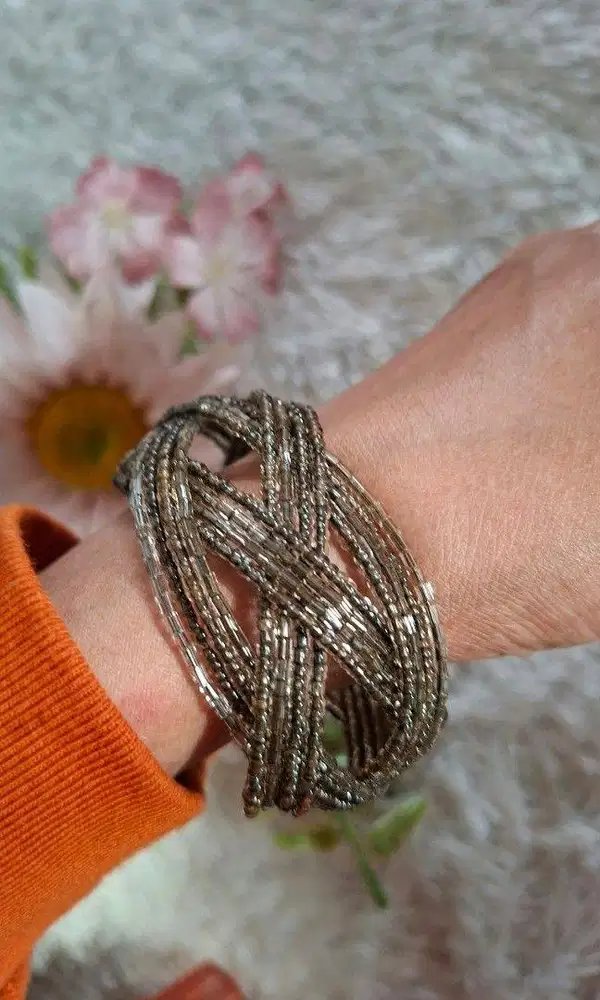 Vintage Boho Multi-Strand Beaded Cuff Bracelet | Gelang Manik Kepang E