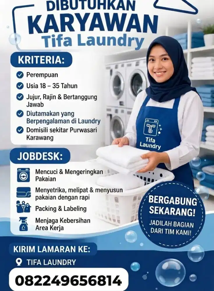 Dibutuhkan Karyawati Laundry