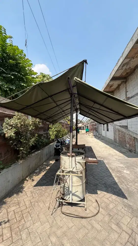 Gerobak / Rombong Usaha Komplit 2 Tungku, Tenda Kanopi, Meja Makan