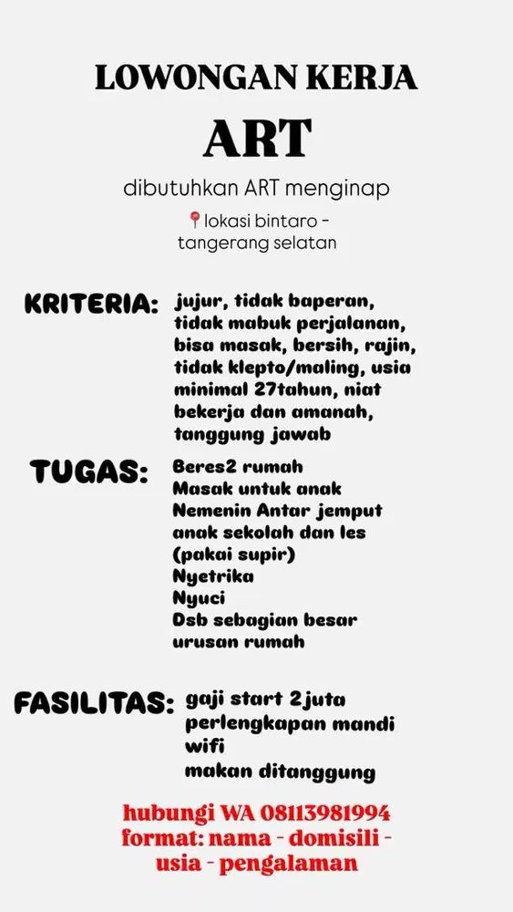 LOWONGAN ART MENGINAP