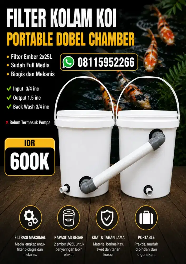 Filter Ember Kolam Ikan Koi Nila 2 Chamber Full Media
