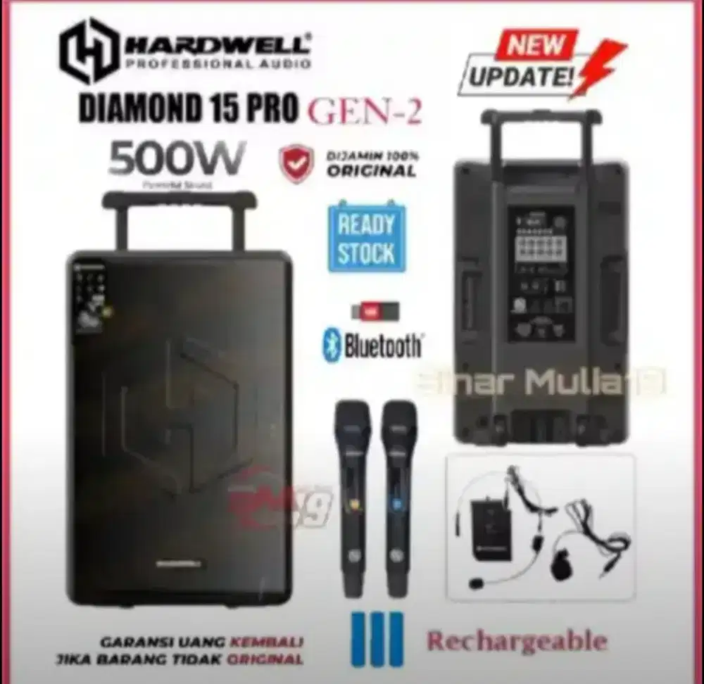 Speaker portable 15 inch bluetooth Hardwell diamond 15pro 500 watt