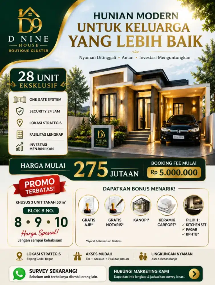 Rumah Perumahan Hunian Modern Cluster Strategis Di Susukan Bojonggede