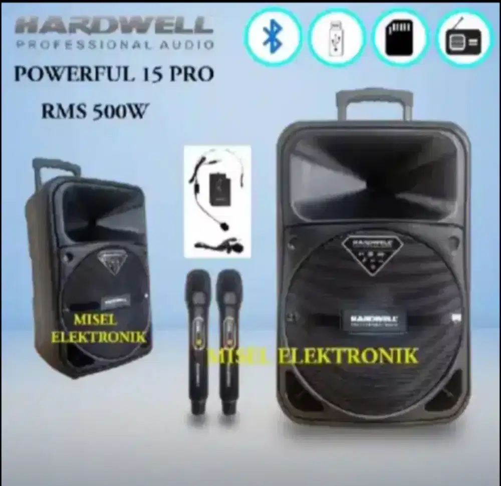 Speaker portable 15 inch bluetooth Hardwell powerfull 15pro 500 watt