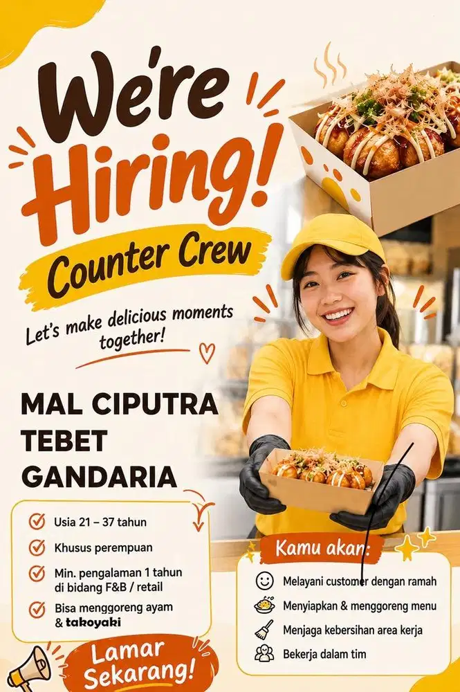 DICARI CREW MASAK TAKOYAKI MASAKAN JEPANG