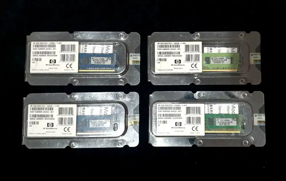 Bundle 4 pcs Memory HP Server ECC 4GB 2RX8 PC3-12800E.
P/N: 669322-B21
