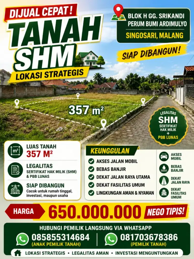 TANAH DIJUAL lokasi SINGOSARI-MALANG