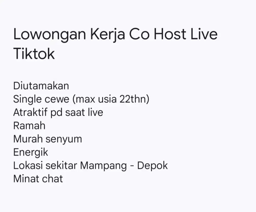 Lowongan Kerja Co Host Live Tiktok