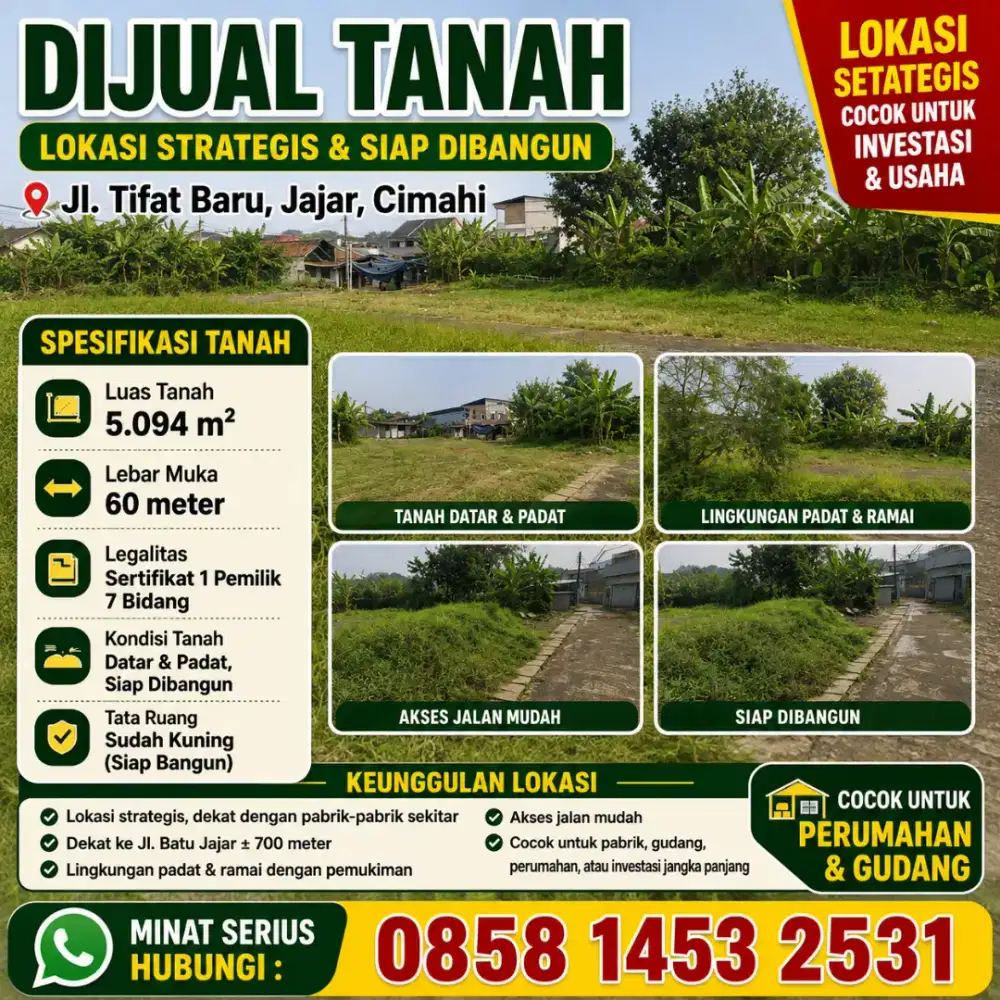 Tanah di jual cepat Jln batajajar cimahi bandung barat