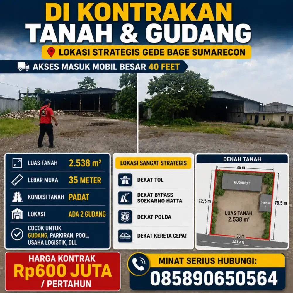 Gudang dan tanah di sekan lokasi masuk mobil