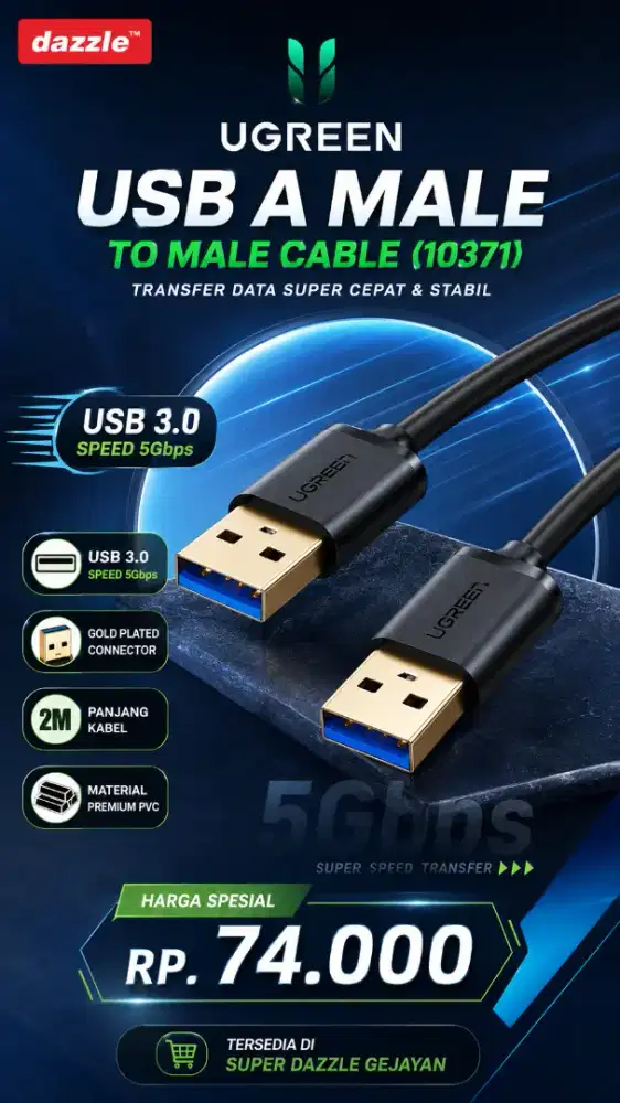 UGREEN USB 3.0 MALE TO MALE 2M CABLE (10371)