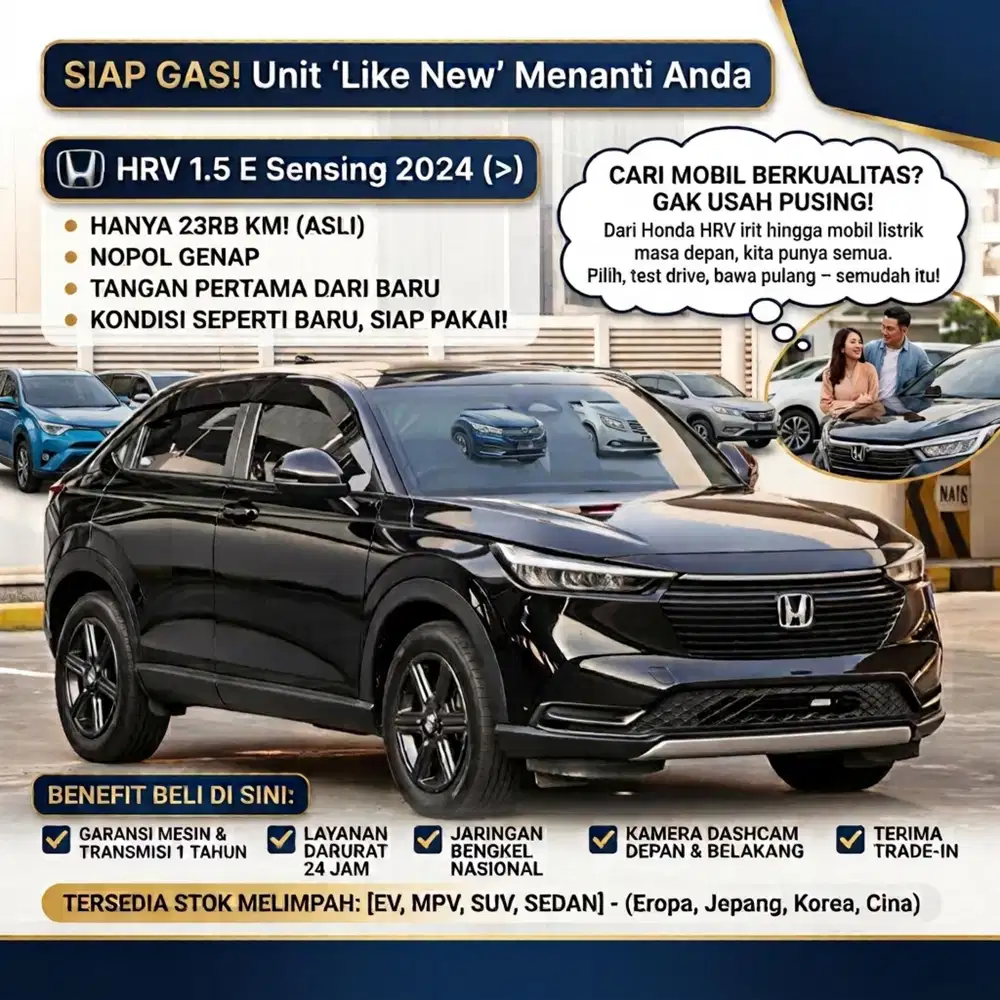 HONDA HRV 1.5 E SENSING 2024 | KM 23RB | LIKE NEW TANGAN Ke1 DARI BARU