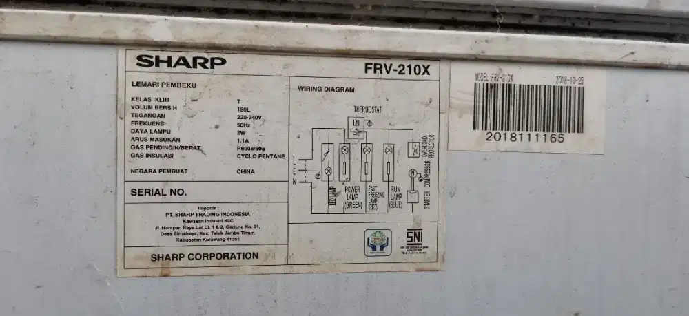 Freezer Box Sharp 190 Liter Bekas Siap Pakai (Tipe FRV-210X)