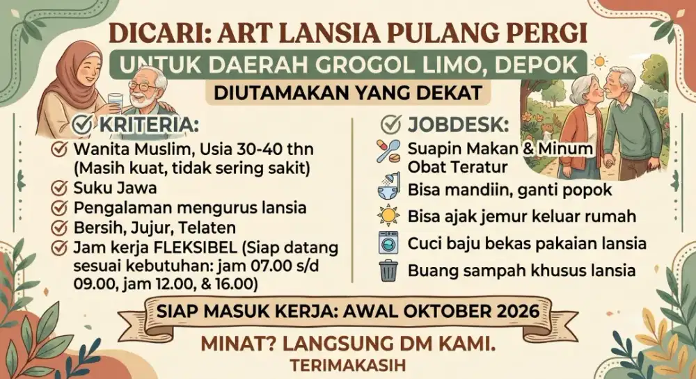 ART Lansia Pulang Pergi Grogol Limo Depok