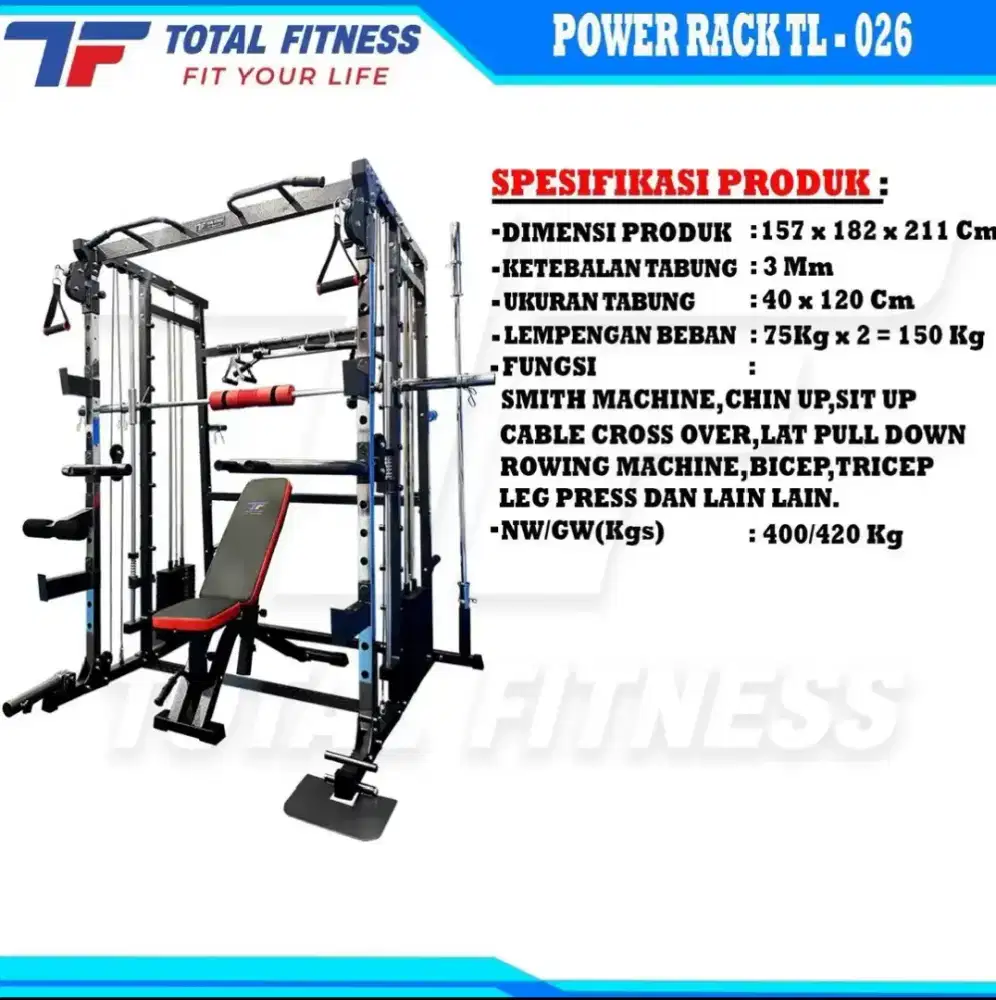 Alat fitness standar gym multi power rack