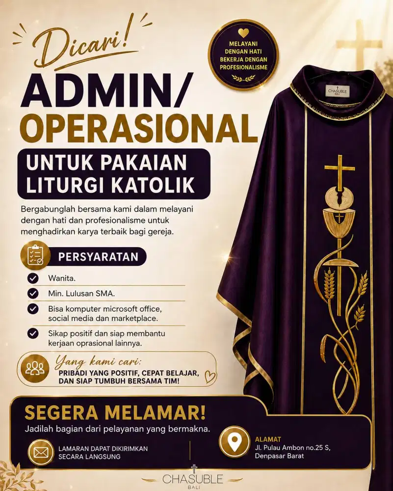 Dicari Admin / Operasional untuk pakaian Pastor Katolik