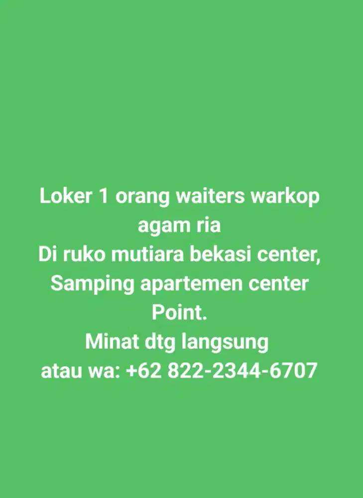 Butuh segera waiters dan kasir