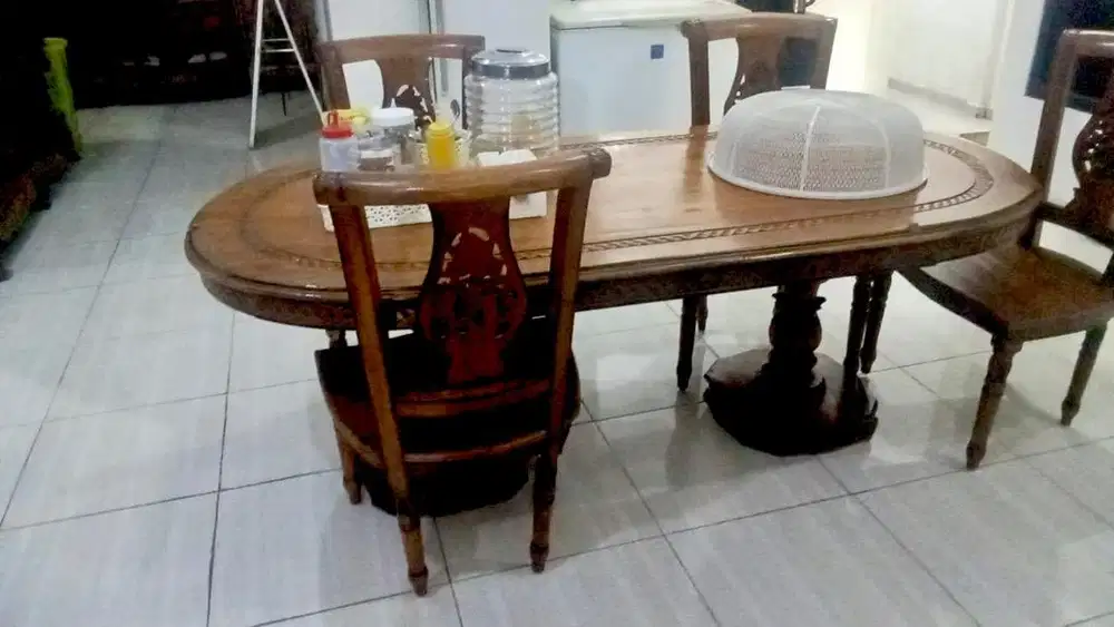 Kursi makan jati 6 kursi meja panjang