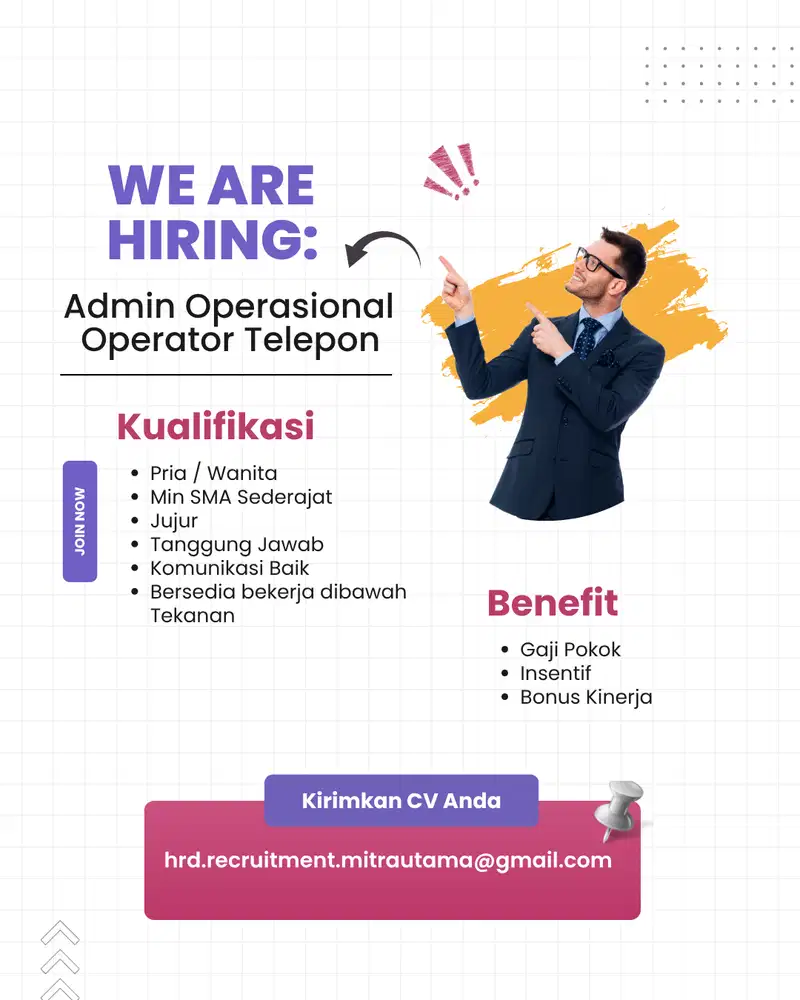 LOWONGAN KERJA ADMIN OPERASIONAL & OPERATOR TELEPON