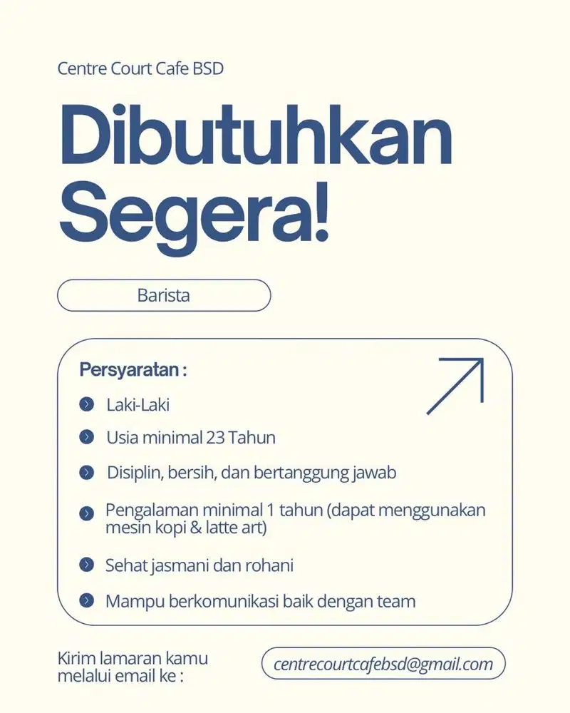 DICARI BARISTA BERPENGALAMAN