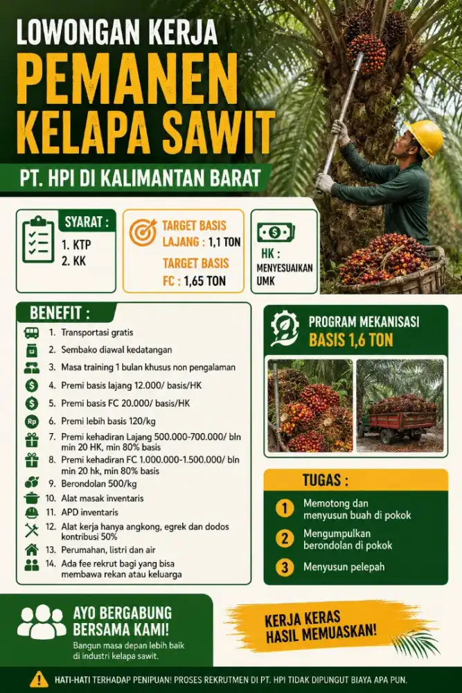 TELAH DI BUKA KEMABLI LOWONGAN UNTUK DI KEBUN SAWIT