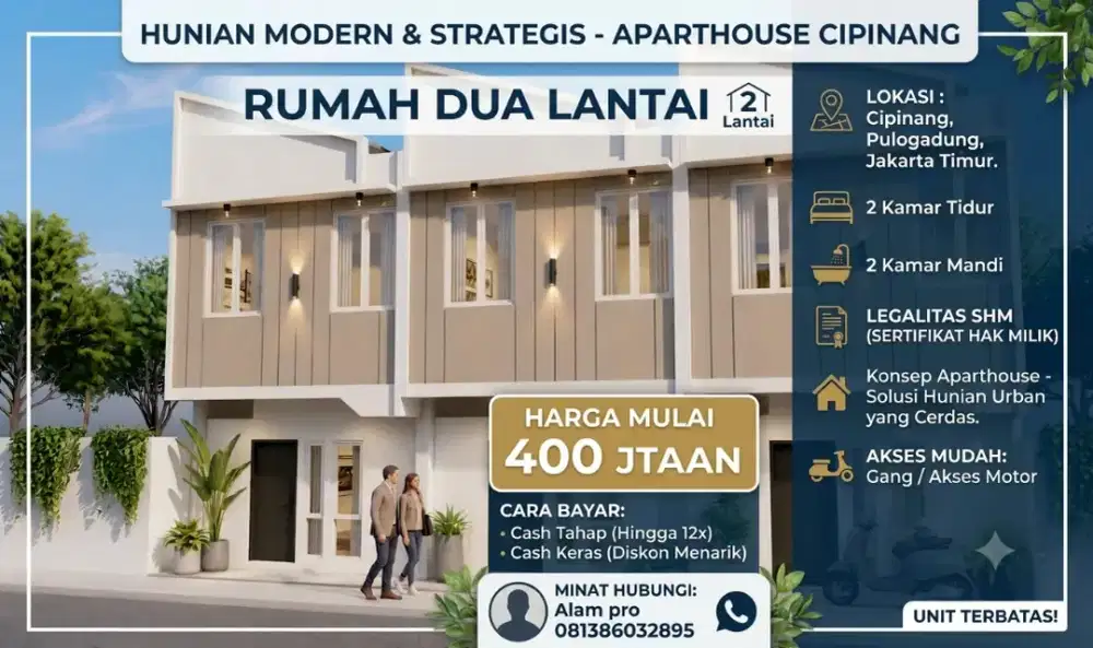 Rumah Baru Murah konsep Aparthouse di Cipinang, Jakarta Timur