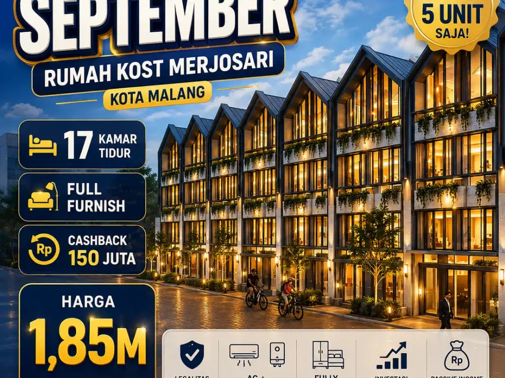 Dijual Rumah Kost baru kota malang 17 Kamar full furnish dekat kampus UB