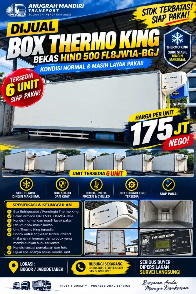 DIJUAL 6 UNIT BOX THERMO KING T-1000M BEKAS HINO 500 FL8JW1A-BGJ