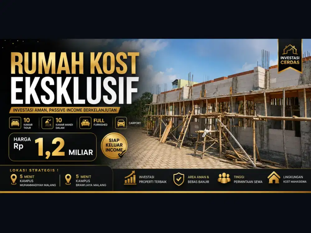 Jual Rumah Kost Malang AC dan Water Heater SHM 5 Menit Kampus UNISMA Malang