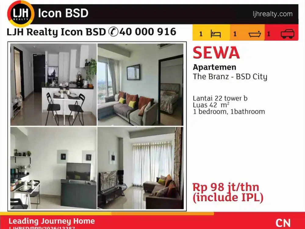Disewakan apartemen The Branz BSD City