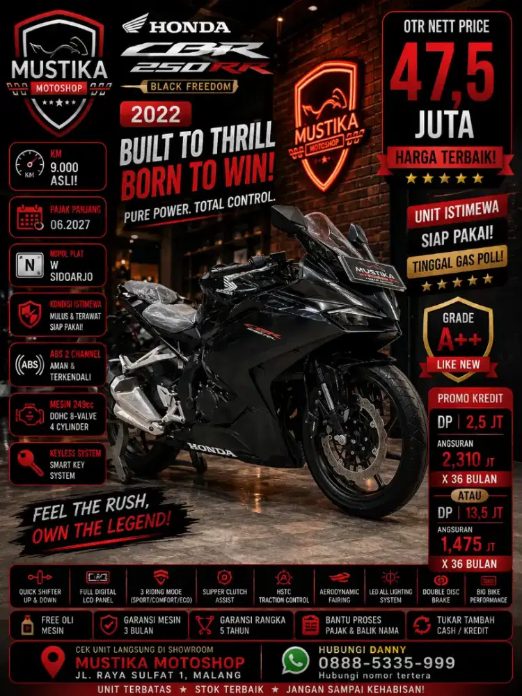 Baby RR‼️Honda CBR 250RR 2022. KM 9rb. Plat W Sda.DANNY Mustika Malang
