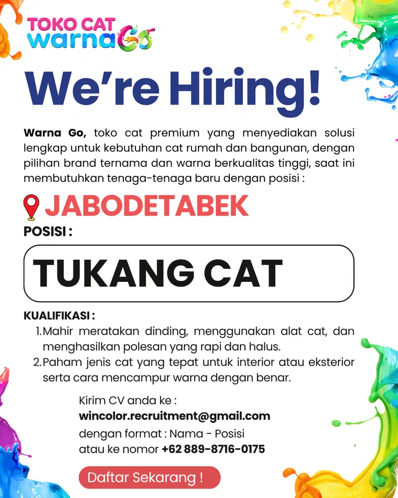 DIBUTUHKAN TUKANG CAT HARIAN