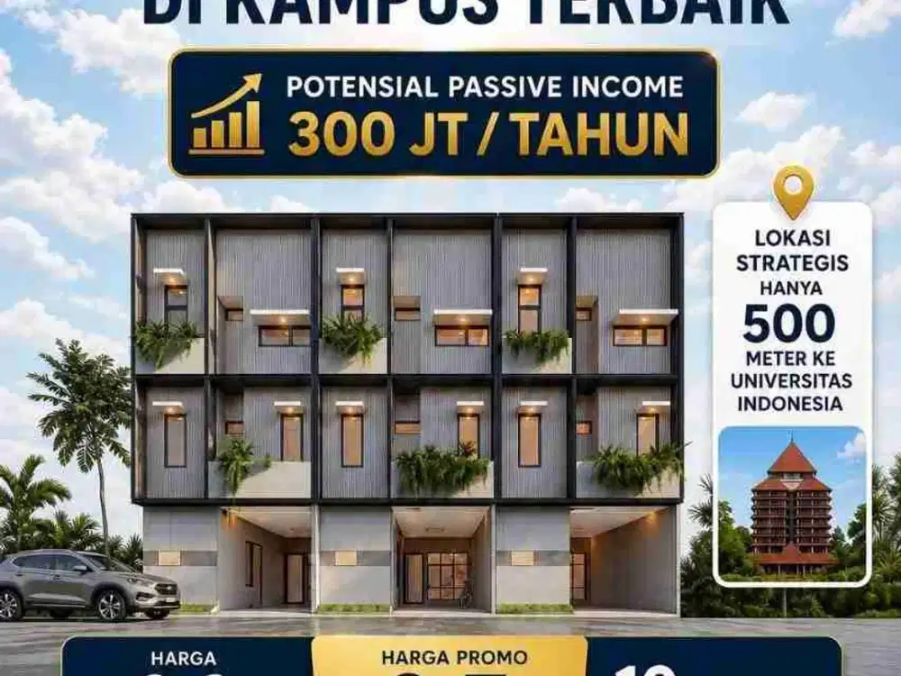 Jual Kost Premium Ring 1 UI, 10 BR Fully Furnished, Tersedia Mini Gym, Occupancy Tinggi, SHM