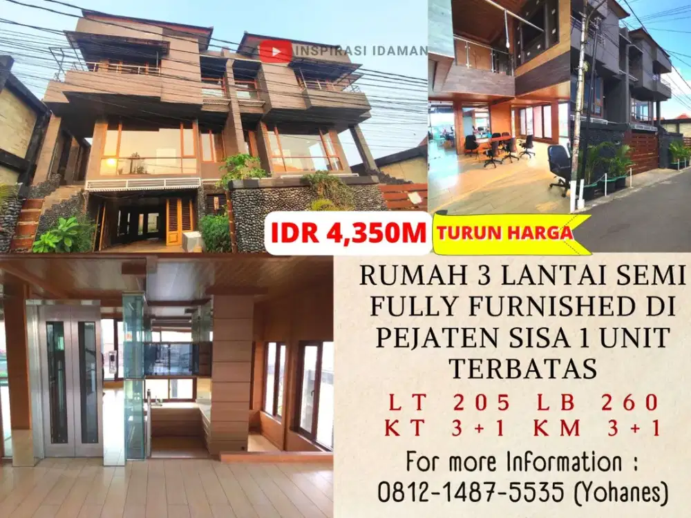 Rumah Pejaten Barat 3 Lantai LT 205 m² Private Lift