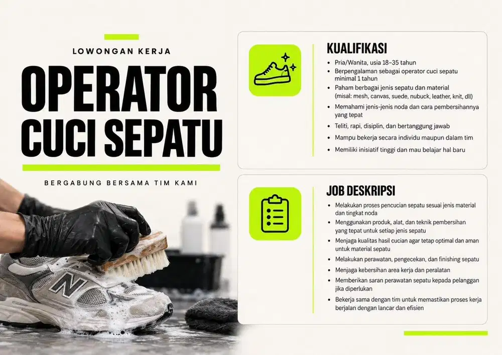 DIBUTUHKAN OPERATOR CUCI SEPATU