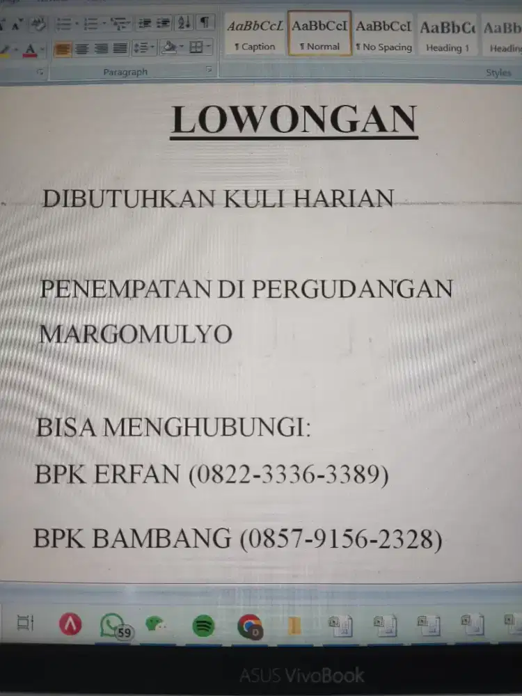 Dibutuhkan kuli harian