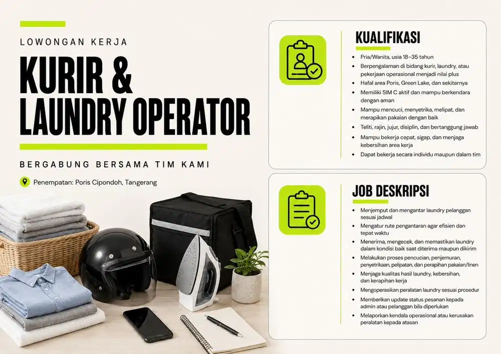 DIBUTUHKAN KURIR SERTA LAUNDRY OPERATOR
